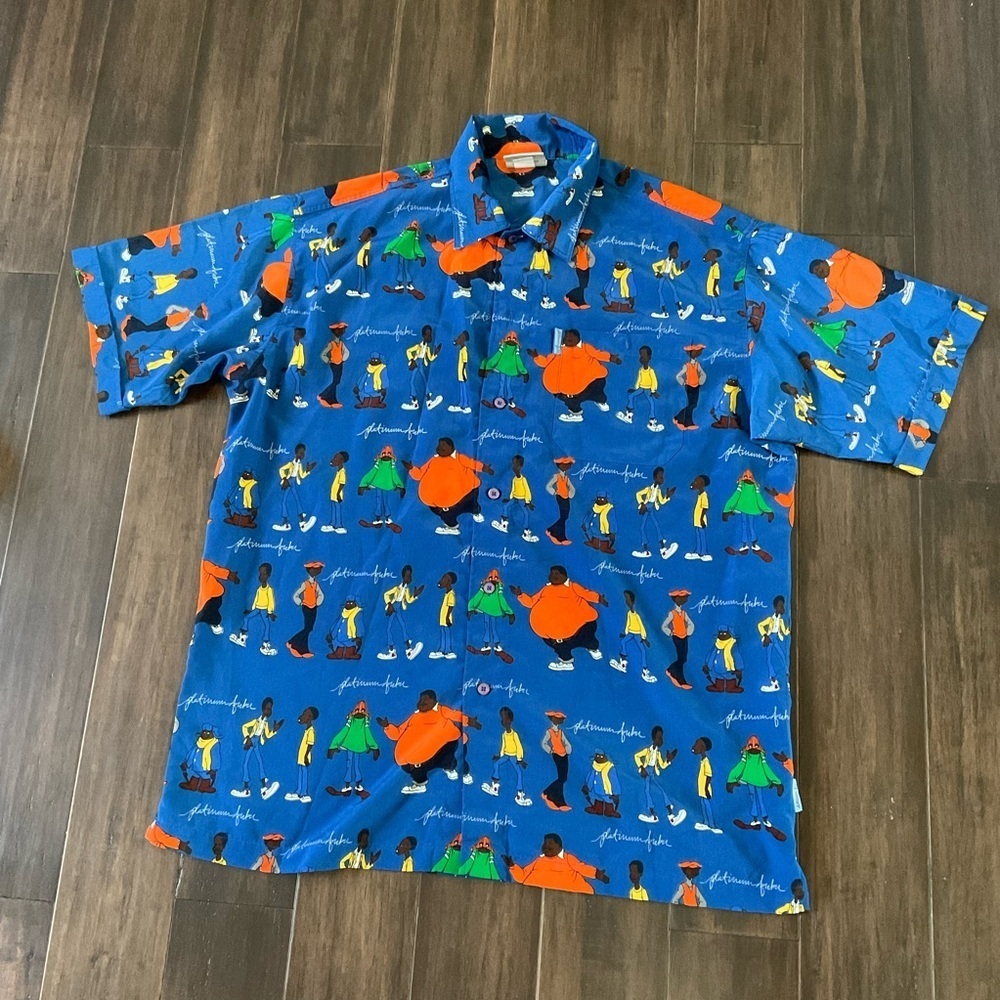 Y2K Platinum Fubu Fat Albert Button Up Short Sleeve Vintage 90’s Shirt Size XXL